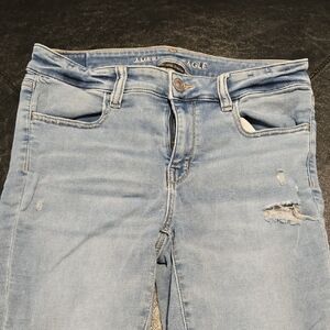 American Eagle Outfitters Blue Skinny Jeans with Faded Distressed Look